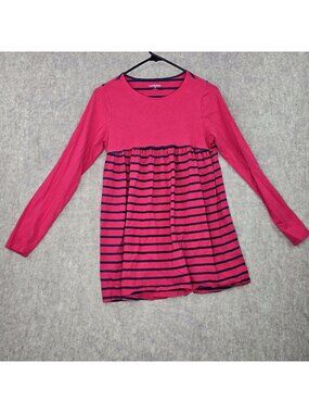 Lands End Women's Long-Sleeve Striped Tunic Pink & Navy Cotton Blend Relaxed XL